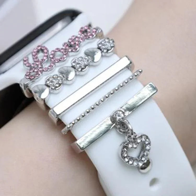 5個セット 21mm幅 スマートウォッチバンド LOVEレター 装飾リング メタルアクセサリー