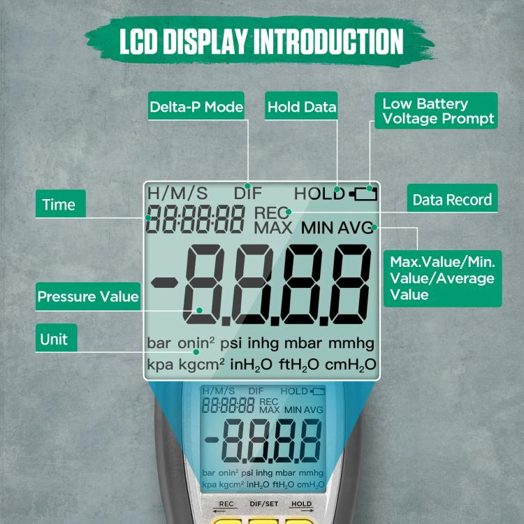 DUOYI Digital Brake Vacuum Pump Measuring Gauge Differential Pressure Gauge