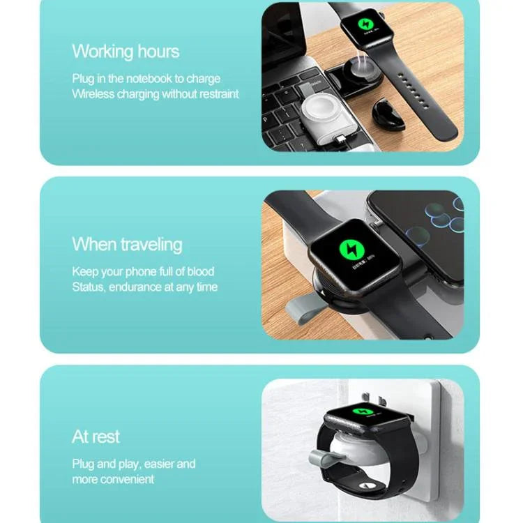 Apple Watch 1/2/3/4/5/6/7/8/9/10/SE用 携帯型マグネット式ワイヤレス充電器 Type-C スマートワイヤレス充電器