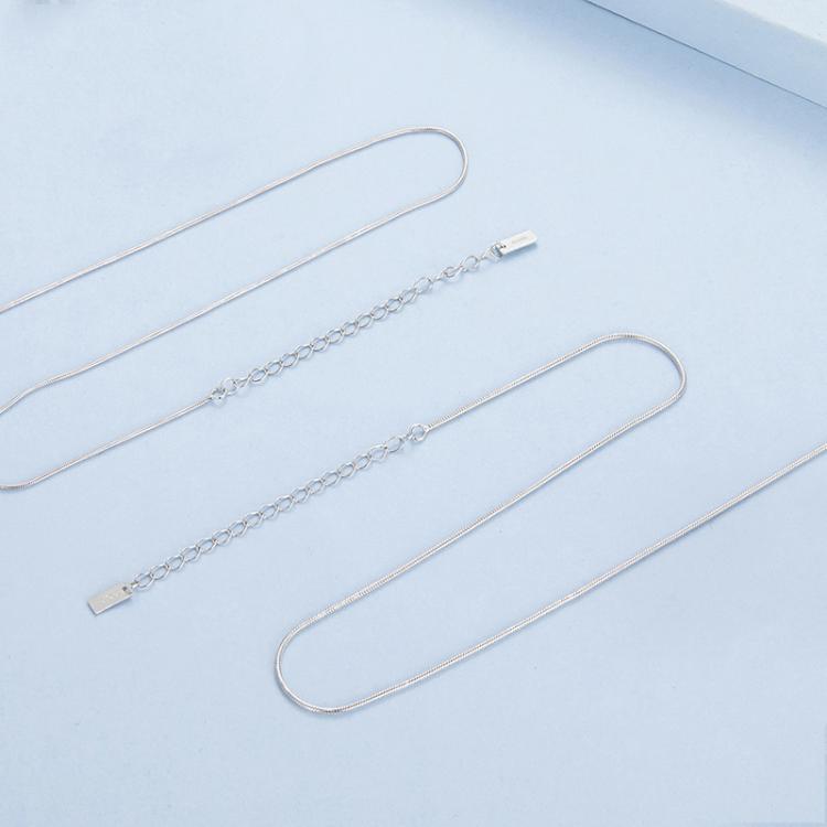 S925スターリングシルバープラチナメッキスネークボーンベーシックネックレス、S 厚さ0.08cm