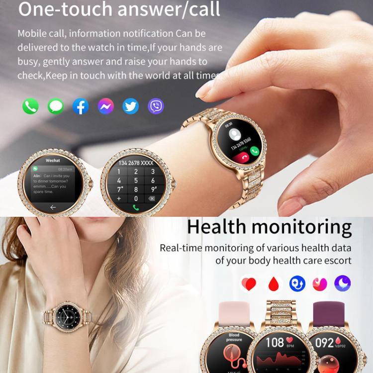 Bluetooth通話 AI音声アシスタント 防水スポーツスマートウォッチ、ブラックシリコンストラップ、ゴールドピンクシリコンストラップ、シルバーグレーシリコンストラップ、ゴールドラフスチールストラップ+ピンクシリコンストラップ、シルバーラフスチールストラップ+グレーシリコンストラップ