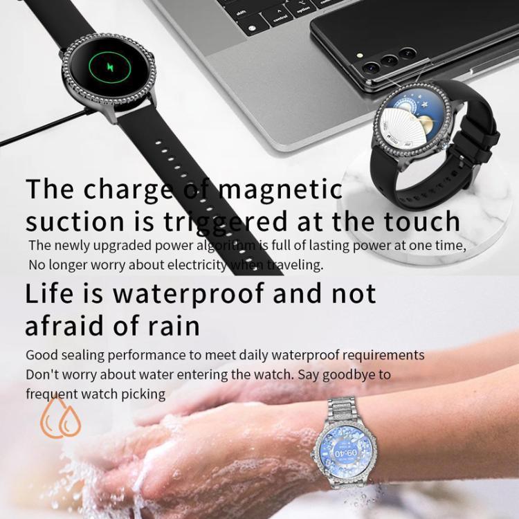 Bluetooth通話 AI音声アシスタント 防水スポーツスマートウォッチ、ブラックシリコンストラップ、ゴールドピンクシリコンストラップ、シルバーグレーシリコンストラップ、ゴールドラフスチールストラップ+ピンクシリコンストラップ、シルバーラフスチールストラップ+グレーシリコンストラップ