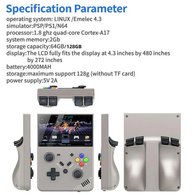 R43 Pro ハンドヘルドゲームコンソール 4K HD 4.3インチスクリーン ホームポータブルビデオゲームプレーヤー、半透明ブラック 64G、グレー 64G、半透明ブラック 128G、グレー 128G