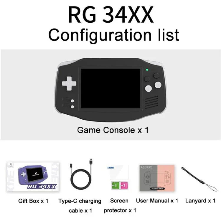 ANBERNIC RG 34XX 携帯型ゲーム機 クラシックレトロ ワイヤレスWIFIビデオゲームプレーヤー、標準32G-ゲームなし、標準+64G、標準+128G、標準+256G