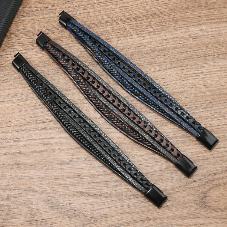 スタイリッシュミニマリスト手作り編み込みレザーブレスレット メンズ用マグネットクラスプ留め具付き