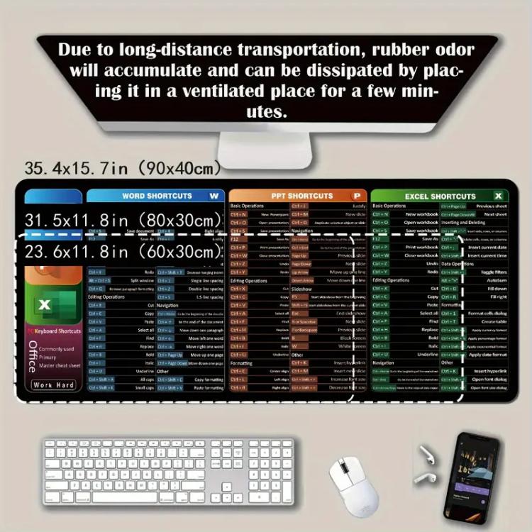 キーボードショートカット デスクマット マウスパッド 滑り止め オフィス用デスクパッド コンピューターコマンド付き, 300x600x2mm, 300x600x3mm, 300x700x2mm, 300x700x3mm, 300x800x2mm, 300x800x3mm, 400x800x2mm, 400x800x3mm, 400x900x2mm, 400x900x3mm