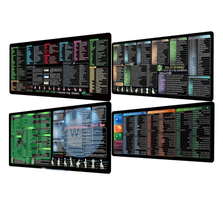 キーボードショートカットデスクマットマウスパッド滑り止めオフィスデスクパッド、コンピューターコマンド付き、400x900x3mm