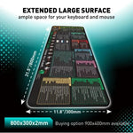 キーボードショートカットデスクマット マウスパッド 滑り止め オフィスデスクパッド コンピューターコマンド付き、300x600x2mm、300x600x3mm、300x700x2mm、300x700x3mm、300x800x2mm、300x800x3mm、400x800x2mm、400x800x3mm、400x900x2mm