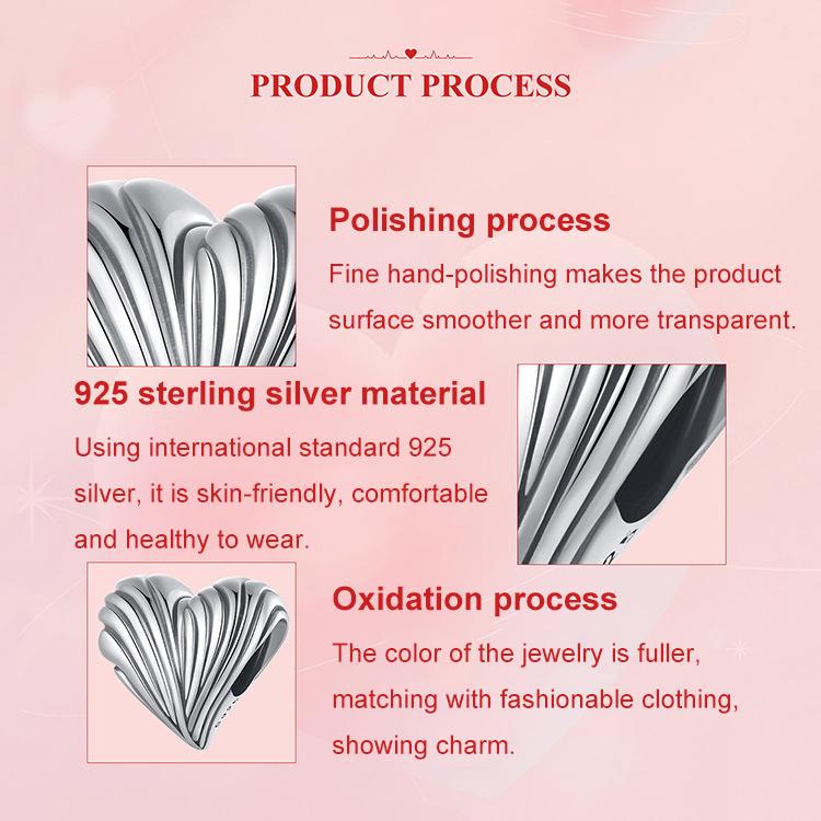 S925 Sterling Silver Oxidized Heart-shaped Bracelet Beads