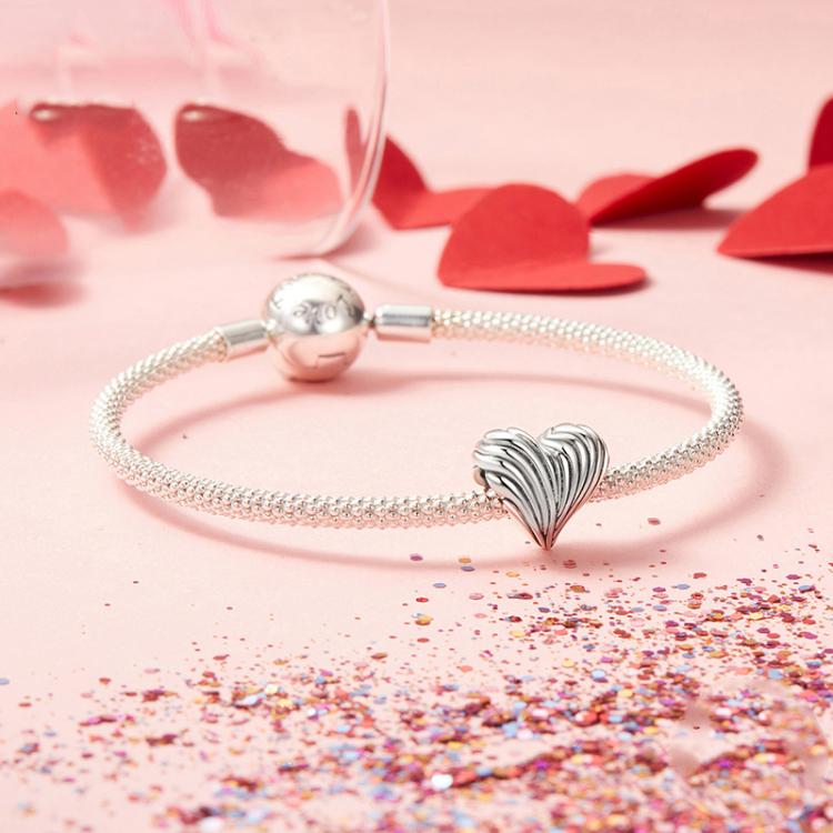 S925 Sterling Silver Oxidized Heart-shaped Bracelet Beads