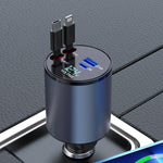 100W Metal Car Retractable Cable Cigarette Lighter Charger, 8 Pin+TYPE-C, 8 Pin+8 Pin (2.4A), TYPE-C+TYPE-C (PD+QC)