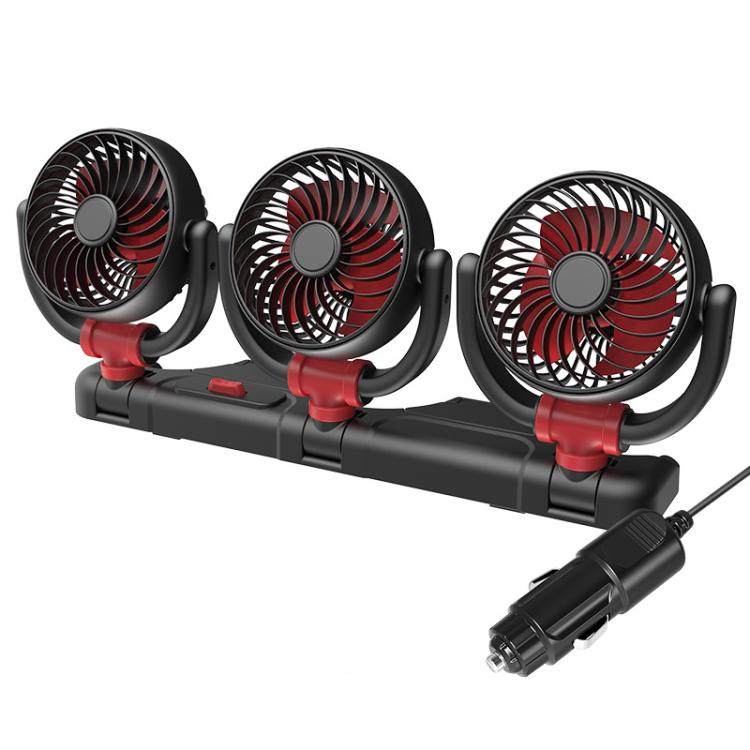 F4505 Car Triple-Head Rotatable Fan Auto 3-Way Folding Fan, USB Port 5V, Cigarette Lighter Port 12V, Cigarette Lighter Port 24V