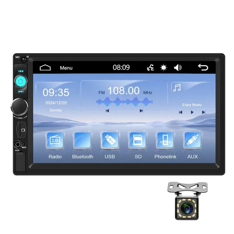 7インチ 有線CarPlay デュアルUSB MP5プレーヤー Bluetooth 大画面 カーセンターコントロール, 標準, 標準+12灯カメラ