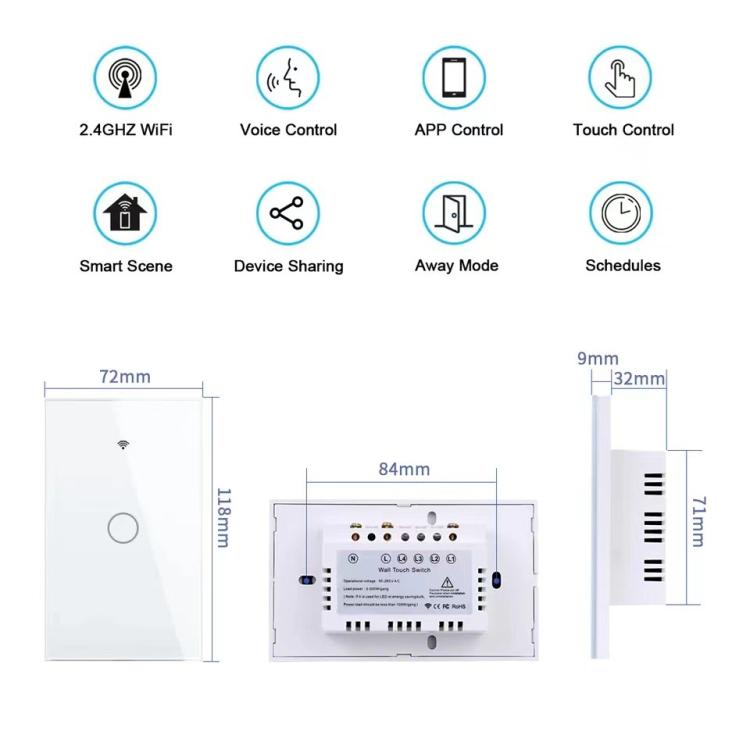 モデル120 USゲージ グラフィティ スマート WIFI シングルファイヤースイッチ、1ギャング ホワイト、2ギャング ホワイト、1ギャング ブラック、2ギャング ブラック、1ギャング ゴールド、2ギャング ゴールド