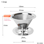 V60ステンレススチールコーヒーフィルター ベース付き ポアオーバー抽出用 1-2カップ 300メッシュ、1-3カップ 300メッシュ、1-4カップ 300メッシュ、1-4カップ 600メッシュ、1-6カップ 600メッシュ、1-8カップ 300メッシュ