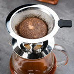 V60ステンレススチールコーヒーフィルター ベース付き ポアオーバー抽出用 1-2カップ 300メッシュ、1-3カップ 300メッシュ、1-4カップ 300メッシュ、1-4カップ 600メッシュ、1-6カップ 600メッシュ、1-8カップ 300メッシュ