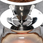 V60ステンレススチールコーヒーフィルター ベース付き ポアオーバー抽出用 1-2カップ 300メッシュ、1-3カップ 300メッシュ、1-4カップ 300メッシュ、1-4カップ 600メッシュ、1-6カップ 600メッシュ、1-8カップ 300メッシュ