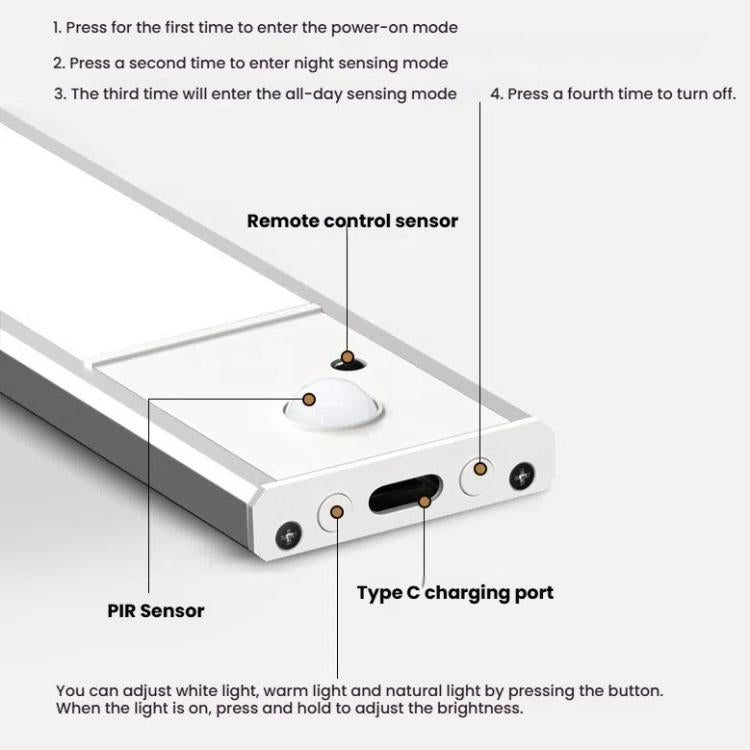 充電式 モーションセンサー ライトバー キャビネット ワードローブランプ リモコン付き 20cm シルバー、40cm シルバー、60cm シルバー、80cm シルバー、20cm ブラック、40cm ブラック、60cm ブラック、80cm ブラック