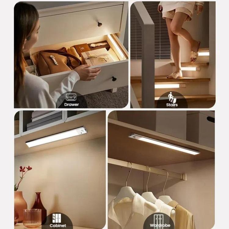 充電式 モーションセンサー ライトバー キャビネット ワードローブランプ リモコン付き 20cm シルバー、40cm シルバー、60cm シルバー、80cm シルバー、20cm ブラック、40cm ブラック、60cm ブラック、80cm ブラック