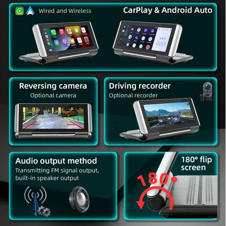 6.86インチ 折りたたみ式ポータブル Bluetooth カーMP5プレーヤー MirrorLink/CarPlay/Android Auto対応, B5370, B5370+4LEDリバースカメラ, B5370+8LEDリバースカメラ, B5370+12LEDリバースカメラ