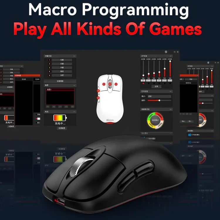 トリモード ワイヤレスゲーミングマウス 24000 DPI、6 RGBライティングモード、充電式、マクロプログラム可能、ブラック、ホワイト、ピンク、ワイヤレス充電ブラック、ワイヤレス充電ホワイト、ワイヤレス充電ピンク