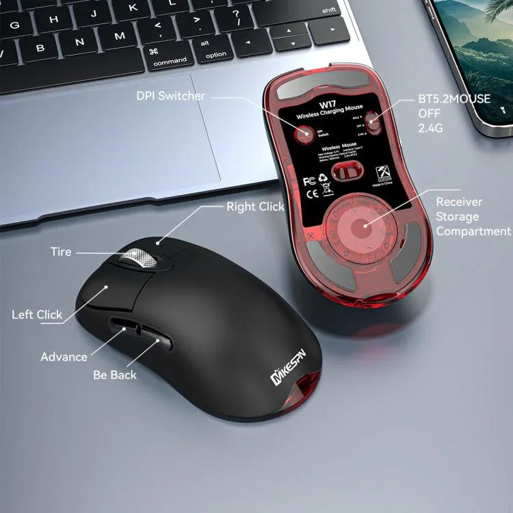 トリモード ワイヤレスゲーミングマウス 24000 DPI、6 RGBライティングモード、充電式、マクロプログラム可能、ブラック、ホワイト、ピンク、ワイヤレス充電ブラック、ワイヤレス充電ホワイト、ワイヤレス充電ピンク