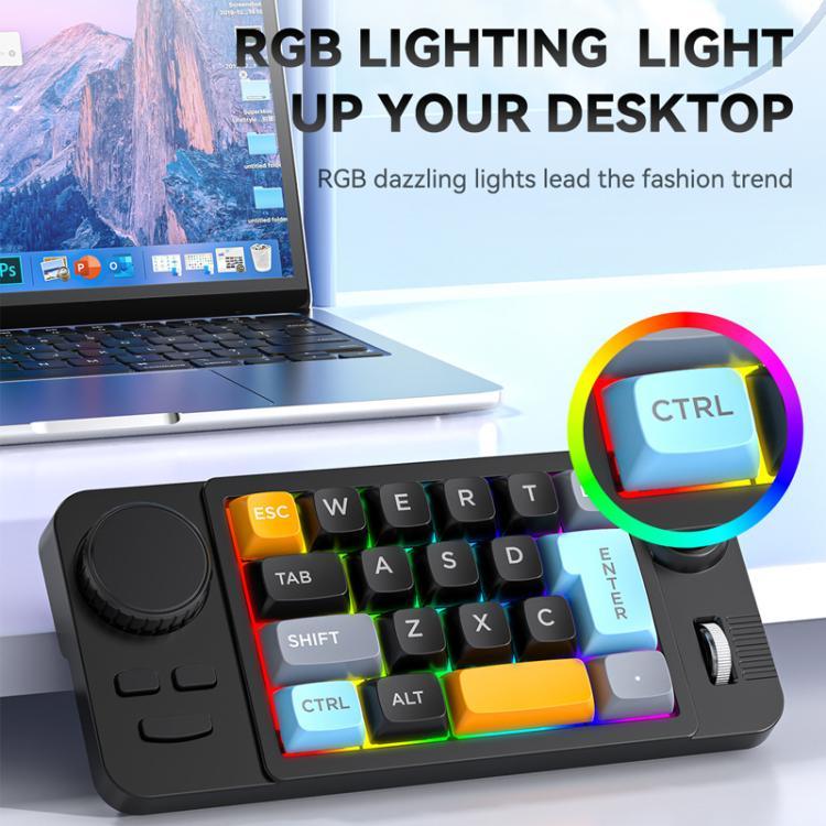 MKESPN 19キー USB-C 有線ゲーミングキーボード マクロプログラム可能 ホットスワップ対応 コントロールノブ＆ジョイスティックスクロールホイール付き、K811 ブラック