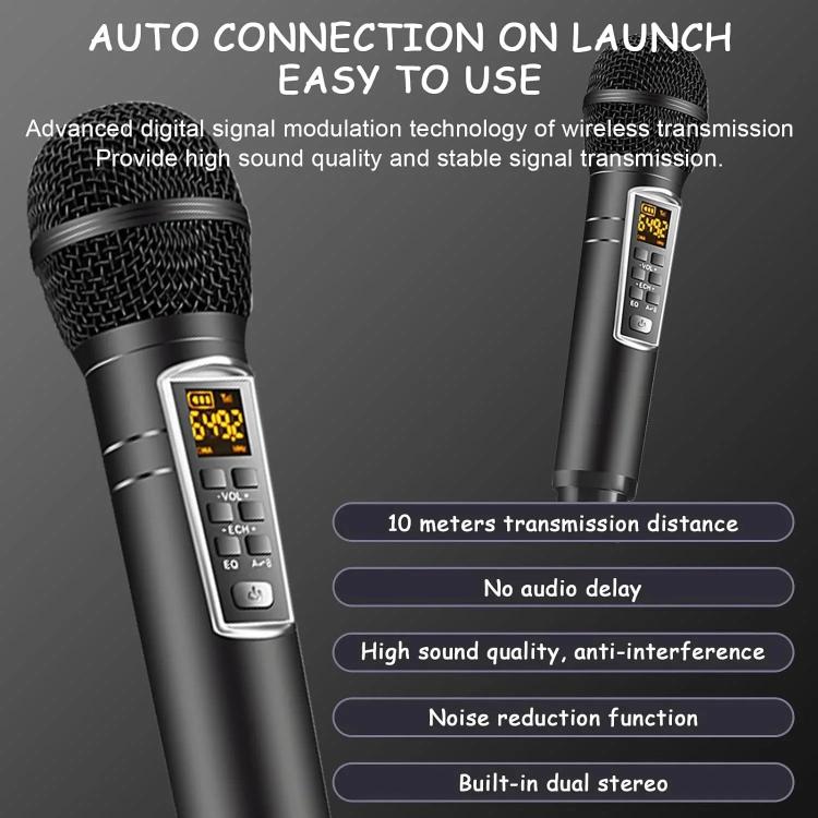 SDRD 木製ボックスカラオケマシン ワイヤレスデュアルマイク内蔵オールインワンスピーカーシステム Uディスク/TFカード対応