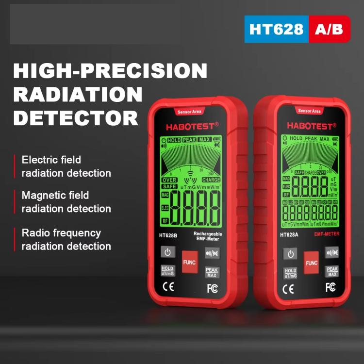 HABOTEST HT628B マルチフィールドEMFメーター 充電式電磁波測定器、HT628B