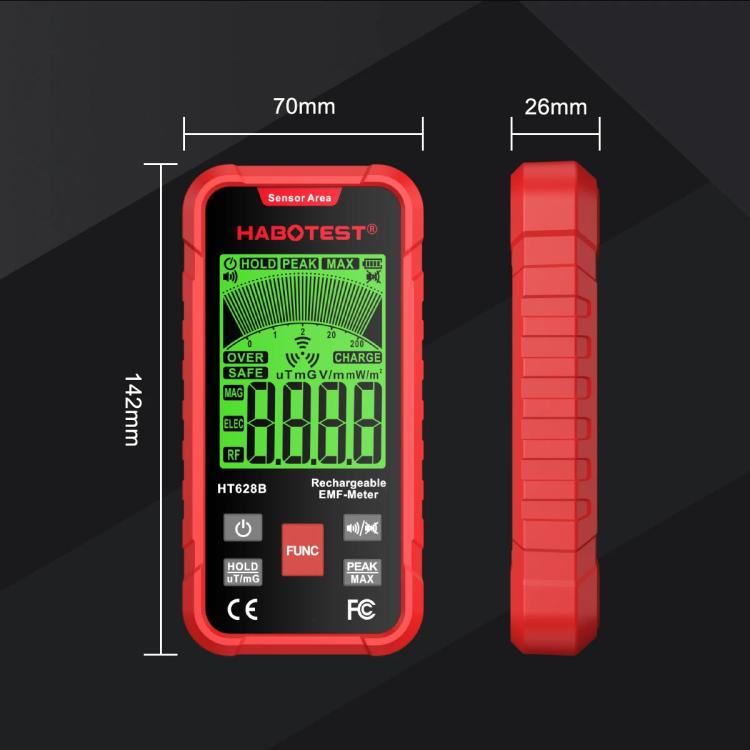 HABOTEST HT628B マルチフィールドEMFメーター 充電式電磁波測定器、HT628B