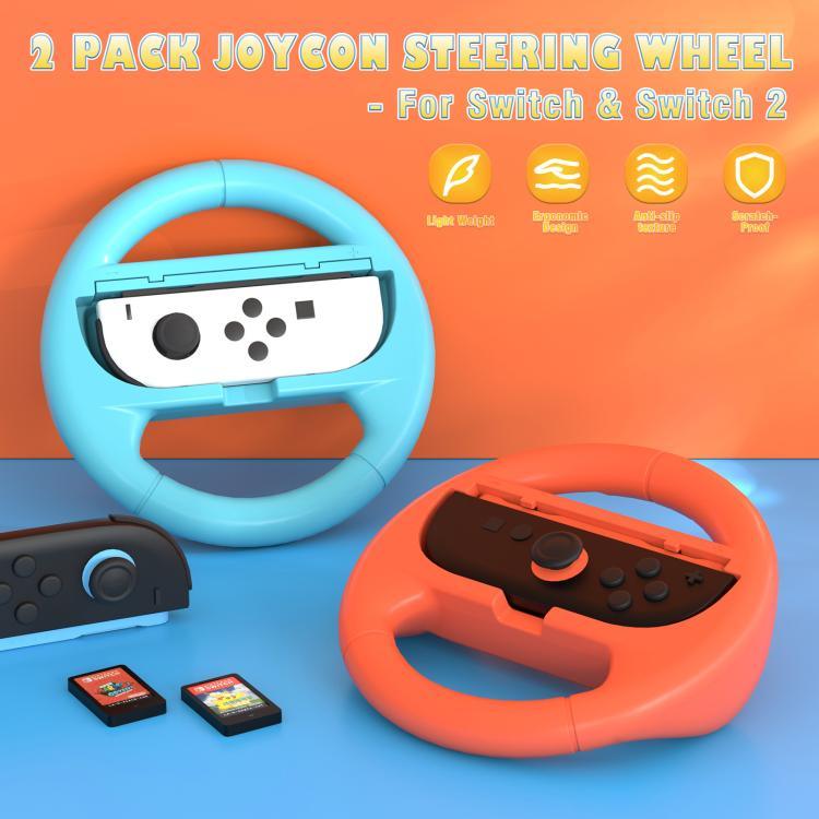 Nintendo Switch 2/Switch Joy-Conコントローラー用ステアリングホイールグリップ2個入りパック