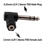 6.35mm から 3.5mm プラグ 90度 ヘッドフォンマイク オーディオアダプター、6.35mm から 3.5mm