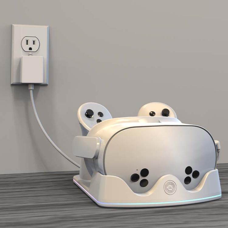 Meta Quest 3S / 3 / 2 用 iplay HBV-641 ハンドル収納ラック VRヘッドセット充電スタンド LEDライト付き