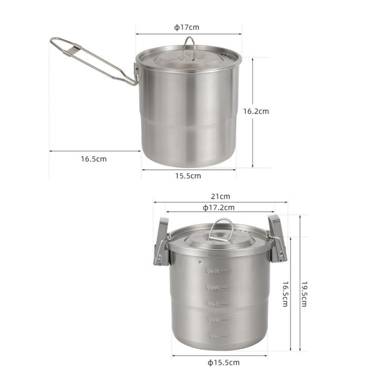 3000ml 16cm 高さのあるアウトドア鍋 304ステンレス製アウトドア調理ケトル、CLSハンドル、CLS両耳付き