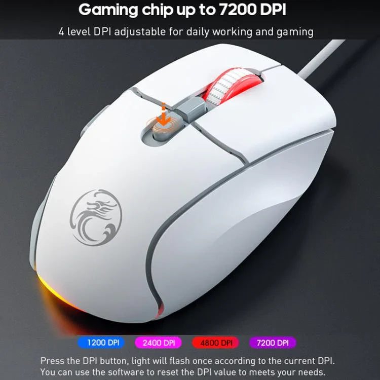 iMICE G800 7キー 7200DPI 有線ゲーミング静音マウス LEDライト付き