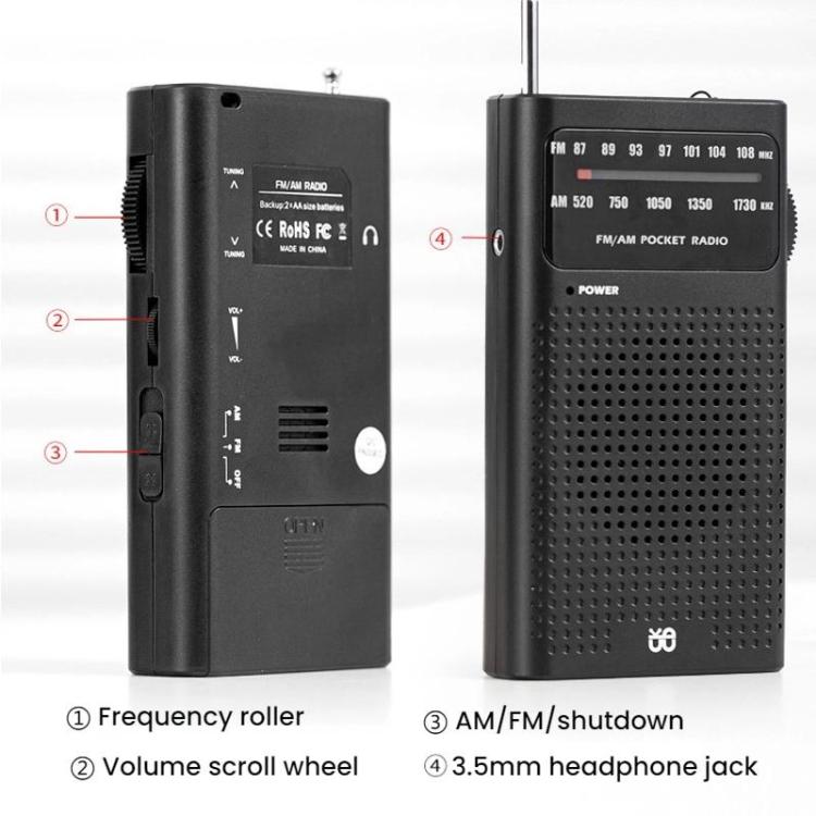 FM/AM全帯域チャンネルポケット携帯ポインターラジオプレーヤー