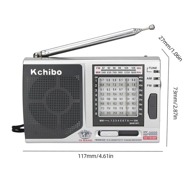 Kchibo 10バンドAM/FM/SW携帯用高忠実度スピーカー搭載コンパクトミニマルチバンド受信機、KK-9803
