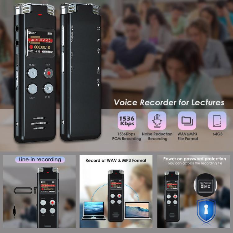 ポータブルHDノイズキャンセリング音声起動デジタルボイスレコーダー 会議用、64GB、128GB
