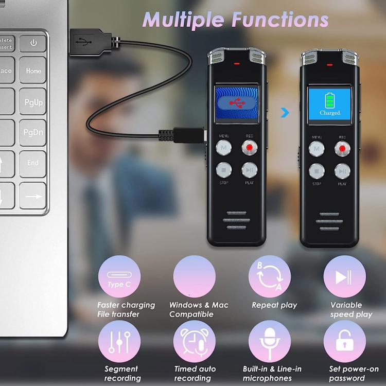 ポータブルHDノイズキャンセリング音声起動デジタルボイスレコーダー 会議用、64GB、128GB