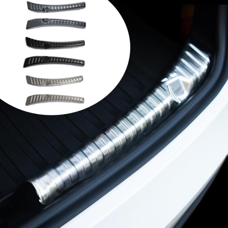 For Tesla 2024+ Model 3 Highland Stainless Steel Trunk Sill Guard, Carbon Fiber Texture, Black Brushed Finish, Silver