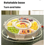360度回転6区画スナックトレイ ハンドル＆密閉蓋付き 丸型携帯用食品保存容器 フルーツ、ナッツ、キャンディ用、6区画