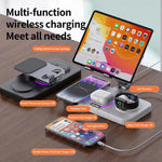 4-in-1 高速ワイヤレス充電ステーション 電話・タブレット・Apple Watch・AirPods対応 マグネティック折りたたみスタンド 時計表示＆クールライト効果付き