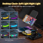 4-in-1 高速ワイヤレス充電ステーション 電話・タブレット・Apple Watch・AirPods対応 マグネティック折りたたみスタンド 時計表示＆クールライト効果付き
