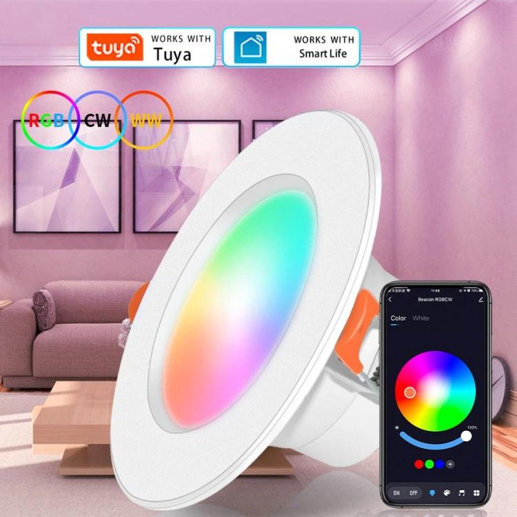 Tuya WIFI＆Bluetooth対応埋込型天井ライト RGB+CW+WW調光可能LEDダウンライト、5W 2.5インチ、7W 3.5インチ、10W 4インチ