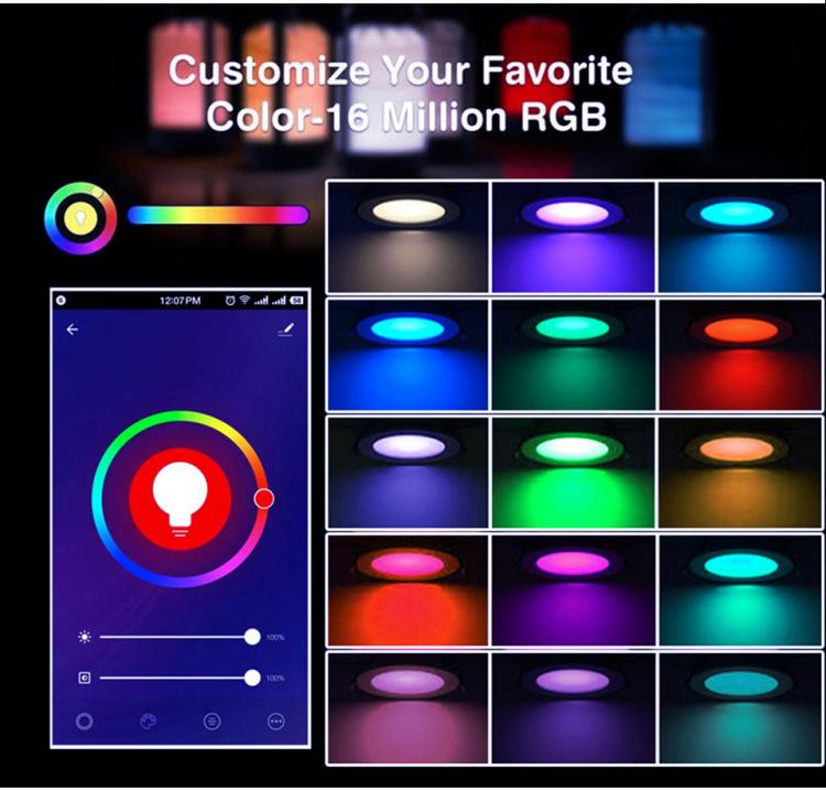 Tuya WIFI＆Bluetooth対応埋込型天井ライト RGB+CW+WW調光可能LEDダウンライト、5W 2.5インチ、7W 3.5インチ、10W 4インチ