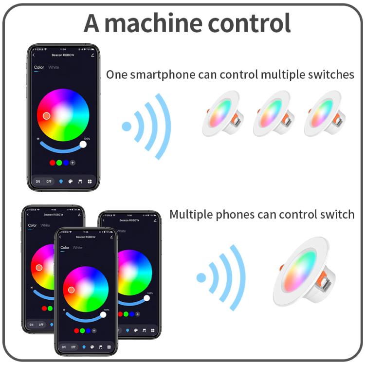 Tuya WIFI＆Bluetooth対応埋込型天井ライト RGB+CW+WW調光可能LEDダウンライト、5W 2.5インチ、7W 3.5インチ、10W 4インチ