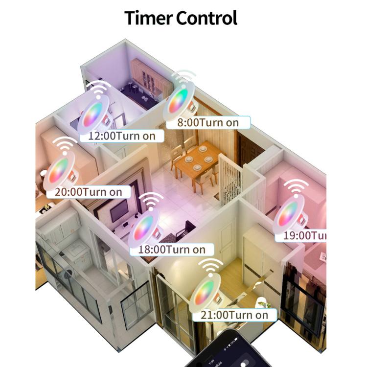 Tuya WIFI＆Bluetooth対応埋込型天井ライト RGB+CW+WW調光可能LEDダウンライト、5W 2.5インチ、7W 3.5インチ、10W 4インチ