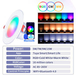 Tuya WIFI＆Bluetooth対応埋込型天井ライト RGB+CW+WW調光可能LEDダウンライト、5W 2.5インチ、7W 3.5インチ、10W 4インチ