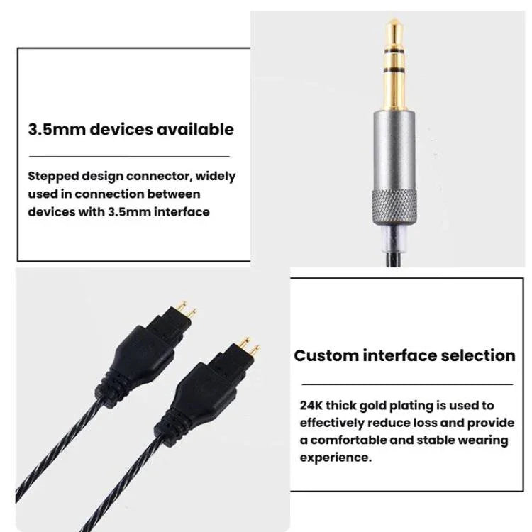Headphone Audio Cable for Sennheiser HD414 / HD650 / HD600 / HD580 / HD660S, 2m, 1.2m