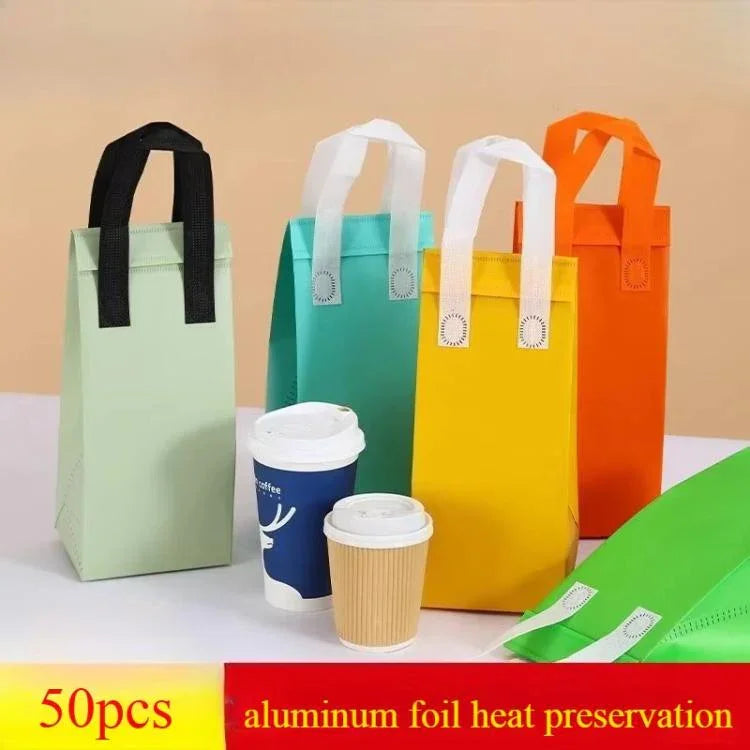 アルミホイル保温テイクアウトバッグ、1パック50袋入り、サイズ：21x26x11cm、小21x26x11cm、中24x24x15cm、大26x26x17cm、特大30x30x20cm